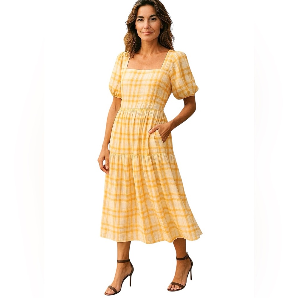 Astr Yellow Plaid Midi Dress